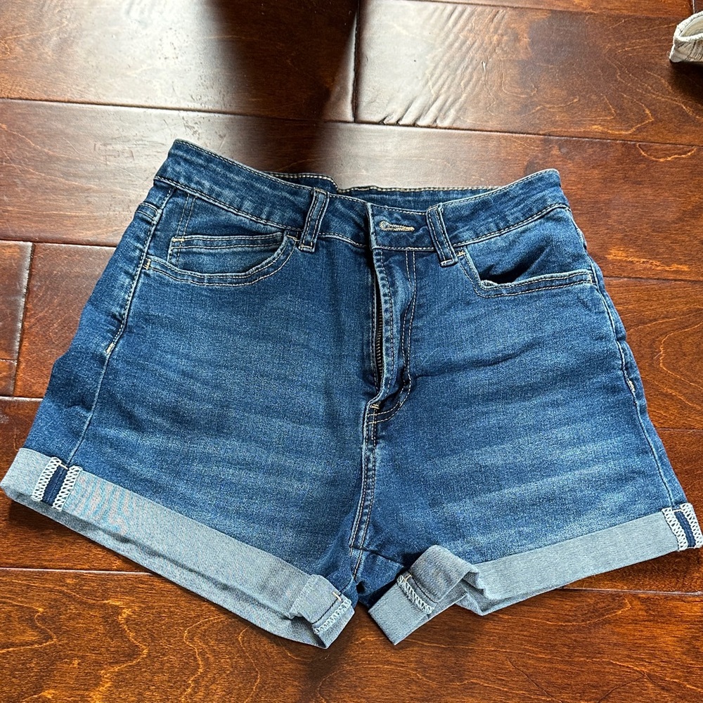 Classic Dark Blue Denim Roll-Cuff Women's Shorts